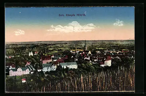 AK Sulz, Ortsansicht aus der Vogelschau, Kämpfe 1914 /16