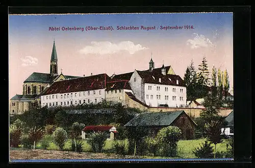 AK Oelenberg, Ortspartie mit Kirche, Schlachten August / September 1914
