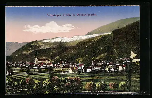 AK Felleringen im Wesserlingertal, Teilansicht mit Kirche und Bergen