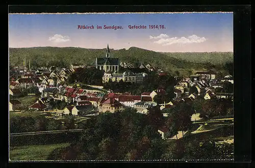 AK Altkirch im Sundgau, Ortsansicht aus der Vogelschau, Gefechte 1914 /16