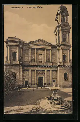 AK Gebweiler, Liebfrauenkirche mit Brunnen