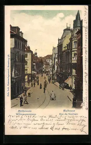 AK Mülhausen, Wildemannstrasse aus der Vogelschau