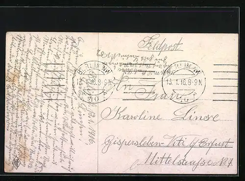 Foto-AK PFB: Soldat mit Pickelhaube und Frau am Schreibtisch