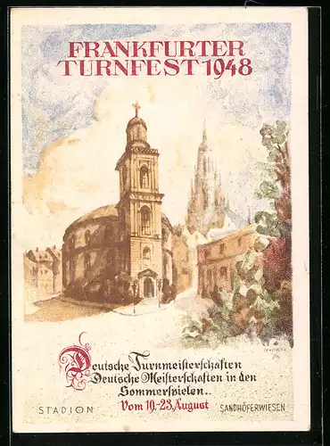 Künstler-AK Frankfurt, Frankfurter Turnfest 1948, Kirche