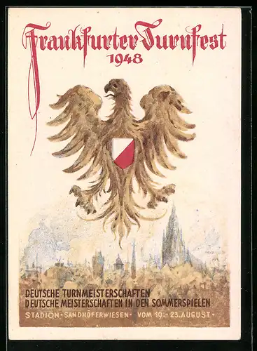 Künstler-AK Frankfurt, Frankfurter Turnfest 1948, Adler mit Wappen