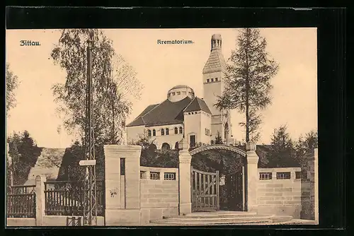 AK Zittau, Krematorium von der Strasse gesehen