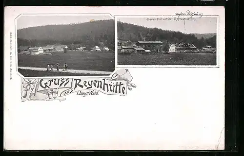 AK Regenhütte /Bay., Teilansicht, Ortsansicht oberer Teil mit Gasthaus