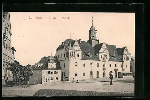 AK Lommatzsch /Sa., Partie am Markt