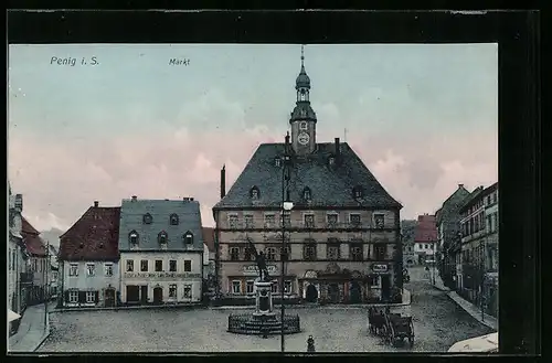 AK Penig i. S., Markt mit Gasthaus Ratskeller