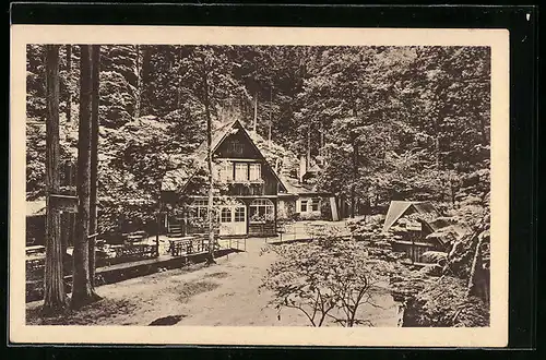 AK Uttewalde /Sa., Gasthaus Waldidylle im Uttewalder Grund, mit Garten