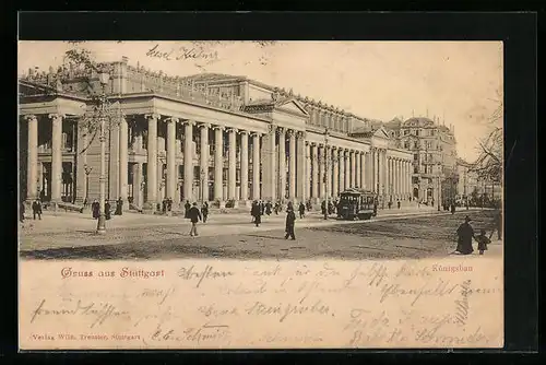 AK Stuttgart, Königsbau mit Strassenbahn