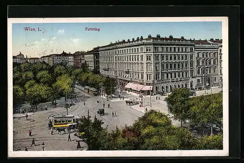 AK Wien, Strasse Parkring mit Strassenbahn
