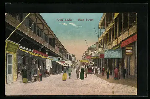 AK Port-Said, Main Street, Strassenpartie mit Strassenbahn