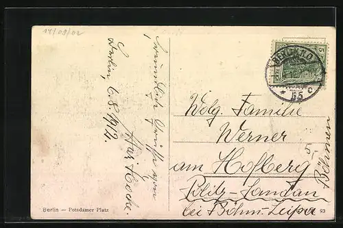 AK Berlin, Potsdamer Platz mit Strassenbahn