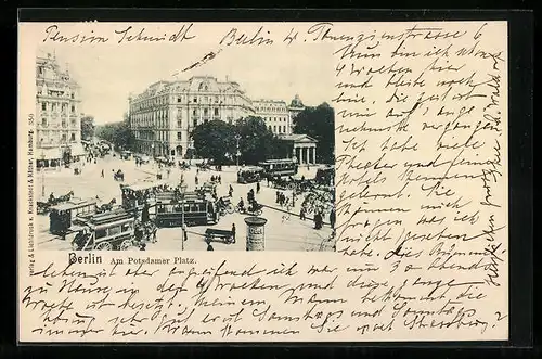AK Berlin, Am Potsdamer Platz mit Strassenbahn