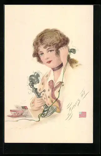 Künstler-AK Eine Frau telefoniert, Marquis 1915