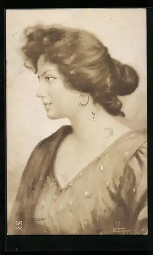 AK Junge Frau mit einem Haarknoten