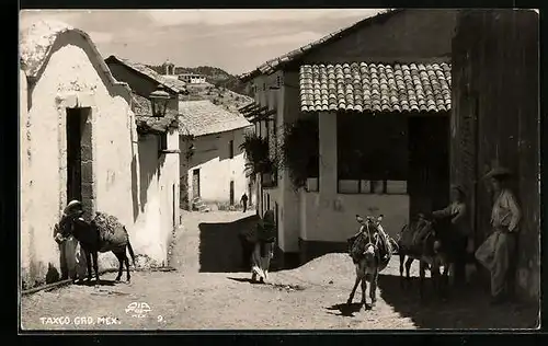 AK Taxco, Strassenbild mit Eseln