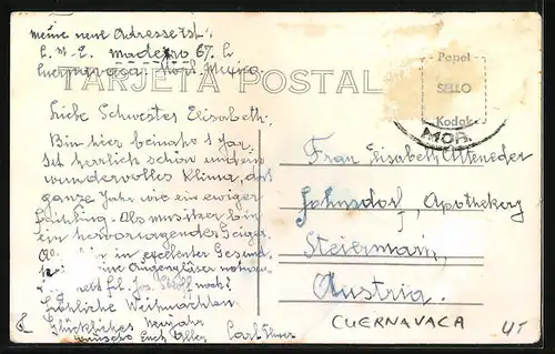 AK Cuernavaca, Palast aus der Vogelschau