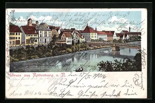 AK Rottenburg a. N., Flusspartie mit Brücke