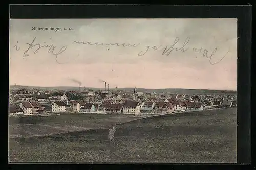 AK Schwenningen a. N., Ortsansicht aus der Vogelschau