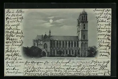 Mondschein-AK Magdeburg, Dom von der Nordseite