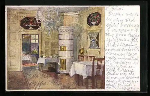 Künstler-AK Karlsruhe /Baden, Künstlerhaus, Restaurant I. Ranges