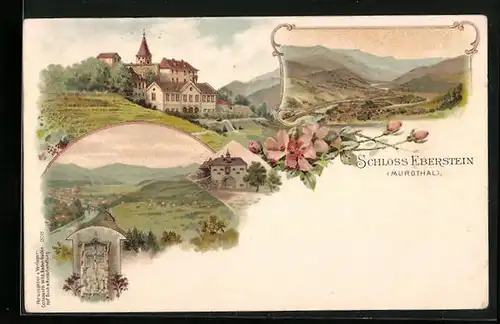 Lithographie Gernsbach, Schloss Eberstein im Murgthal