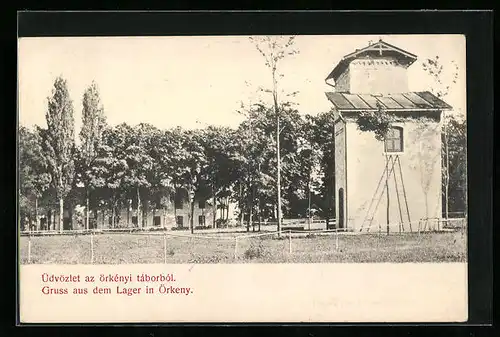 AK Örkeny, Flach- und Turmgebäude im Lager