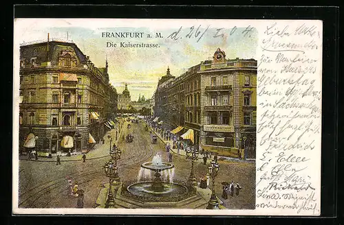 AK Frankfurt a. M., Die Kaiserstrasse mit Brunnen