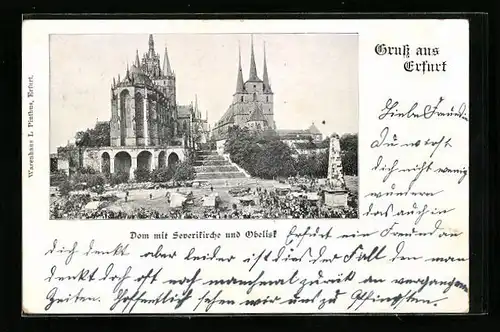 AK Erfurt, Dom mit Severikirche und Obelisk