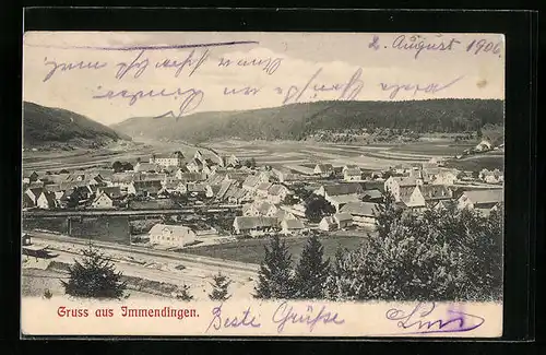 AK Immendingen, Ortsansicht mit Bergen