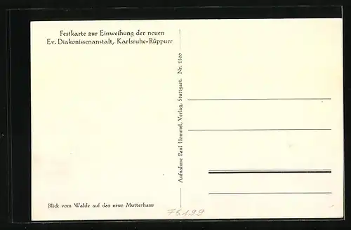 AK Karlsruhe-Rüppurr, Blick zum Ev. Diakonissenanstalt