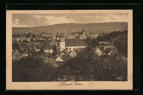 AK Lörrach-Stetten, Teilansicht mit Kirche