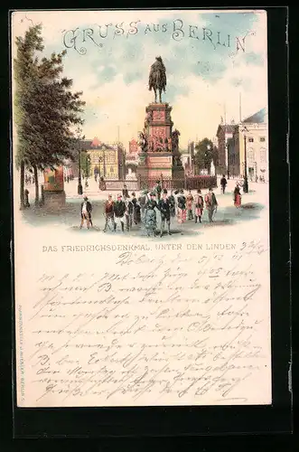 Lithographie Berlin, Das Friedrichsdenkmal Unter den Linden