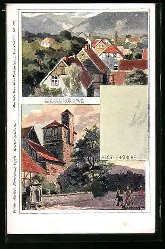 Künstler-AK H. Bahndorf: Ilsenburg, Teilansicht, Klosterkirche