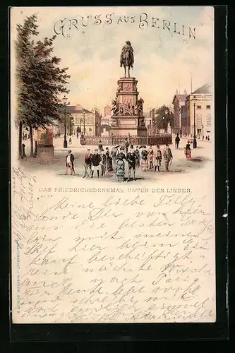 Lithographie Berlin, Das Friedrichsdenkmal Unter den Linden