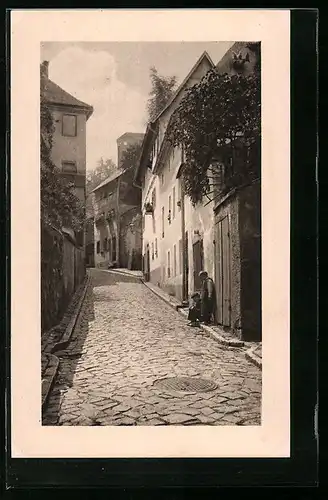 AK Alt-Meissen, Strasse Leinewebergasse mit Jungen