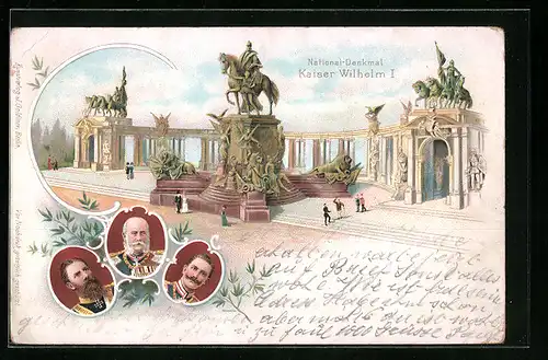 Lithographie Berlin, Nationaldenkmal Kaiser Wilhelm I., Friedrich Wilhelm III. von Preussen