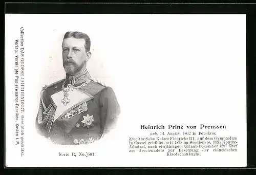 AK Prinz Heinrich von Preussen, Portrait in Uniform mit Orden