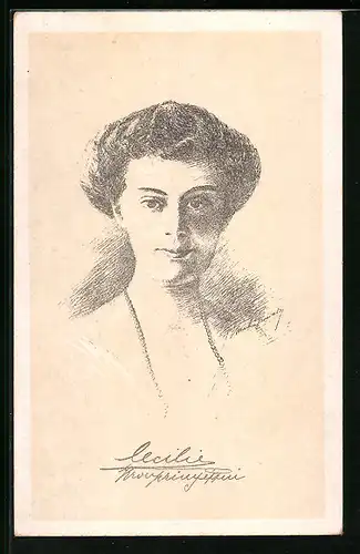 Künstler-AK Kronprinzessin Cecilie im Portrait, Zeichnung der Monarchin