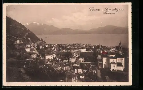 AK Cannero, Lago Maggiore, Panorama der Stadt mit Blick auf die Berge