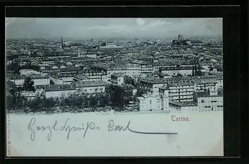 Mondschein-AK Torino, Generalansicht der Stadt