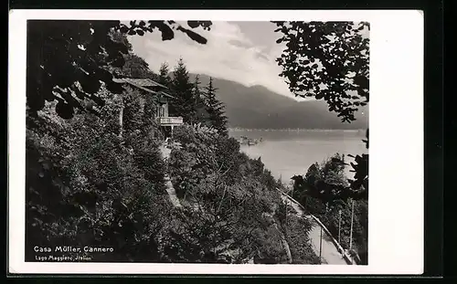 AK Cannero, Casa Müller mit Blick auf den See