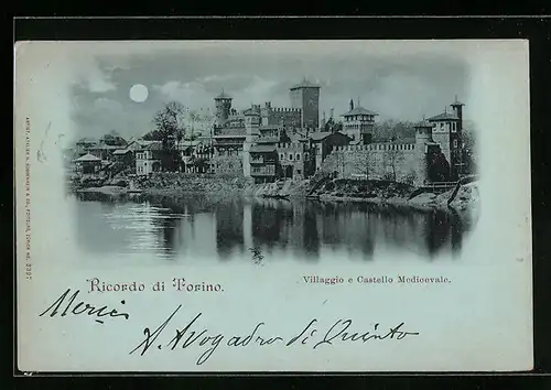 Mondschein-AK Torino, Villaggio e Castello Medioevale