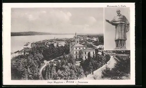 AK Arona, Lago Maggiore, Panorama, Monumento S. Carlo