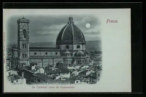 Mondschein-AK Firenze, La Cattedrale presa da Orsanmichele
