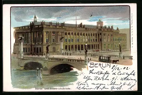 Lithographie Berlin, Börse und die Friedrichsbrücke