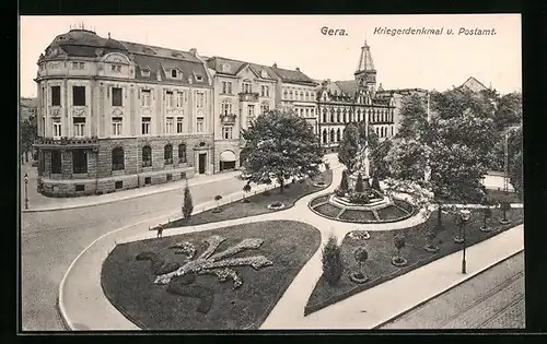 AK Gera, Kriegerdenkmal und Postamt
