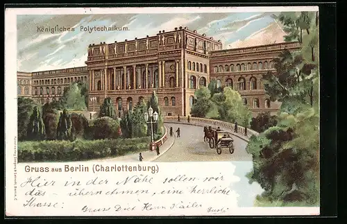 Lithographie Berlin-Charlottenburg, Auffahrt zum Königlichen Polytechnikum